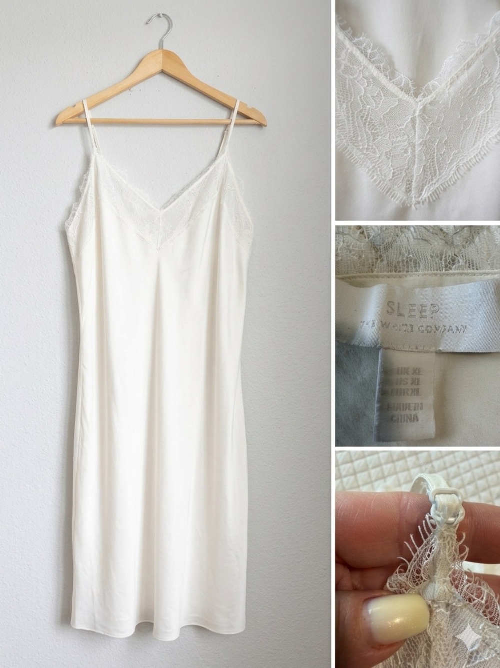The White Company Silk Camisole Slip Dress, Size XL, Ivory/White